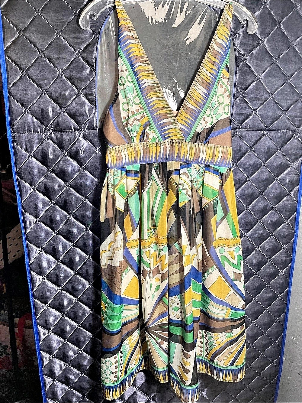 Geometric Dress in Green & Blue Size Large Like New